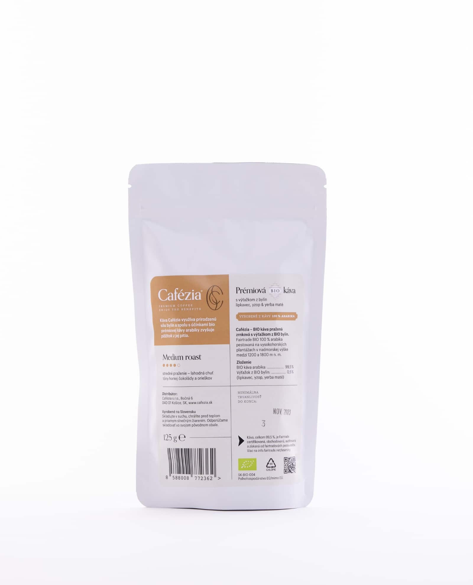 Cafézia Medium Roast 125g BIO zadná strana